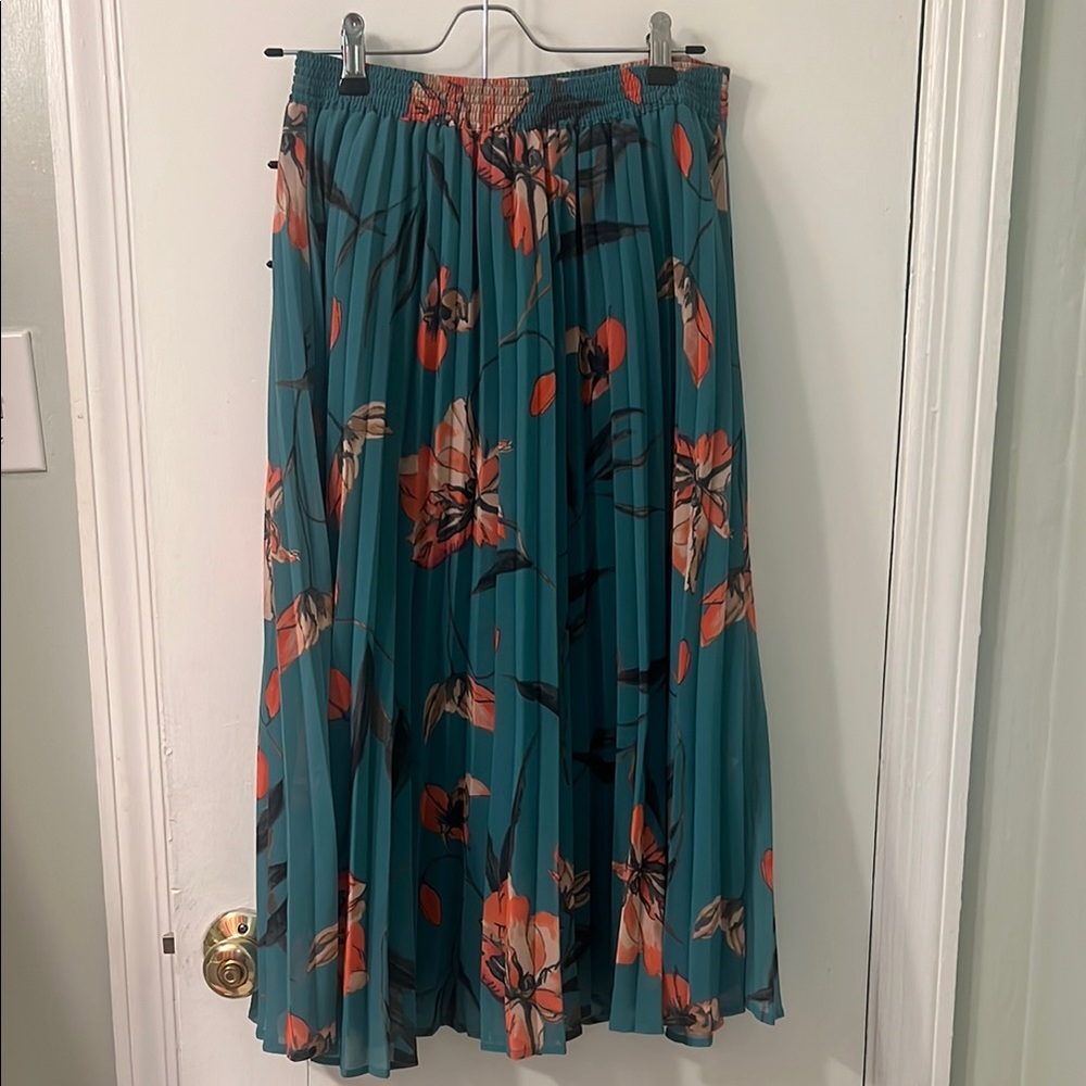 A New Day Floral Pleated Midi Skirt
